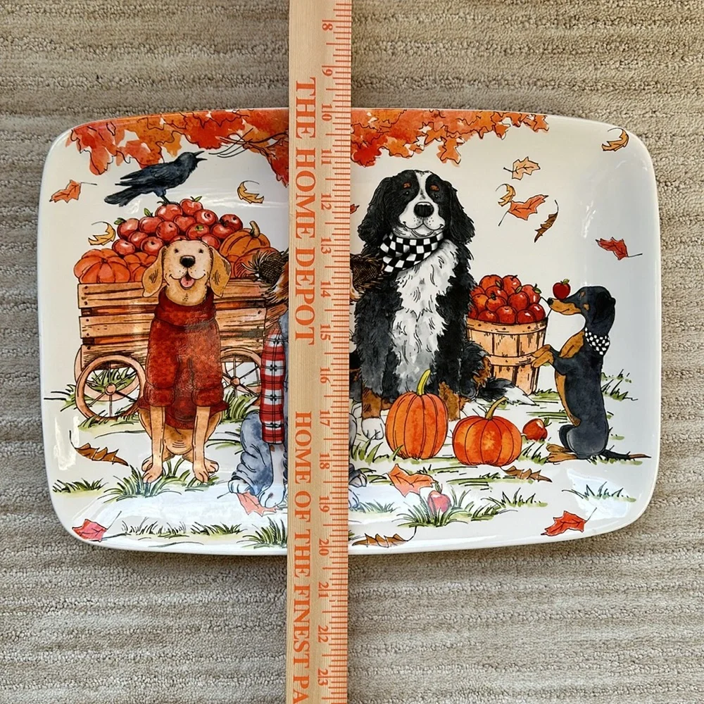 Certified International Sherri Buck Baldwin Autum Fall Dog Serving Platter Plate